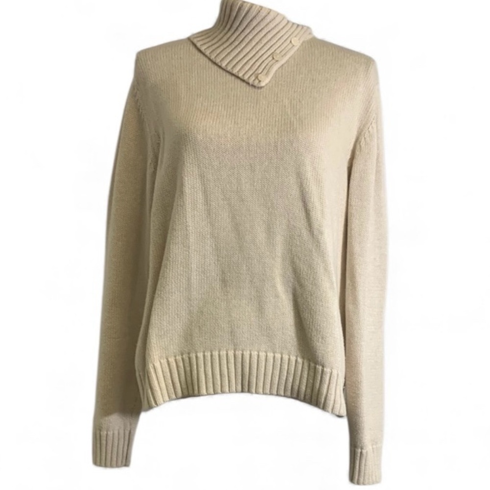 Jeanne Pierre Cream Ribbed Collar Sweater – Size Large
